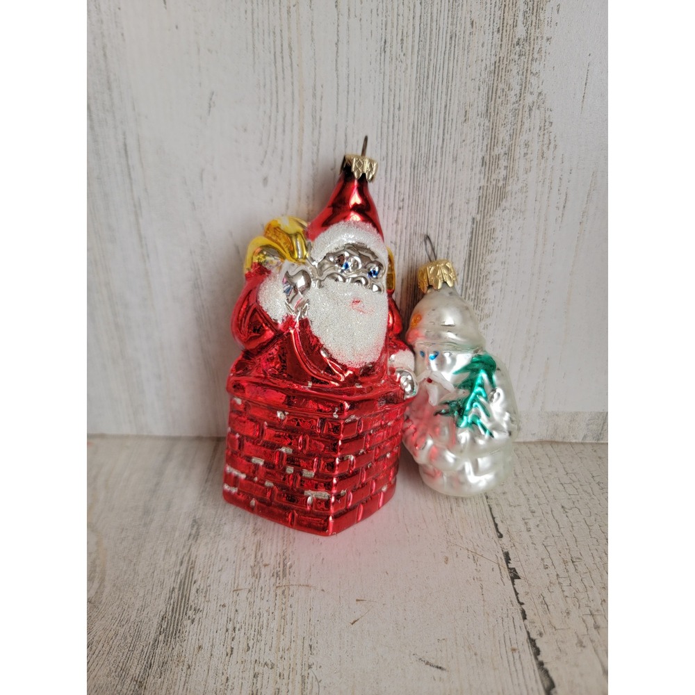 Vintage German Santa Claus chimney tree blown glass ornament Xmas set unique
